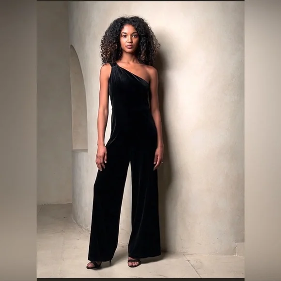 Banana Republic Pants Jumpsuits Black One Shoulder Velvet